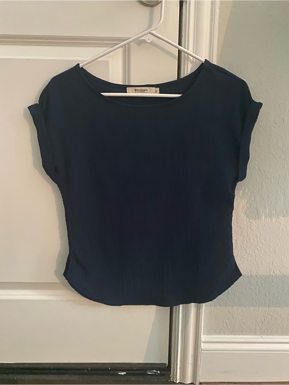 Aritzia Navy Short Sleeve Textured Blouse